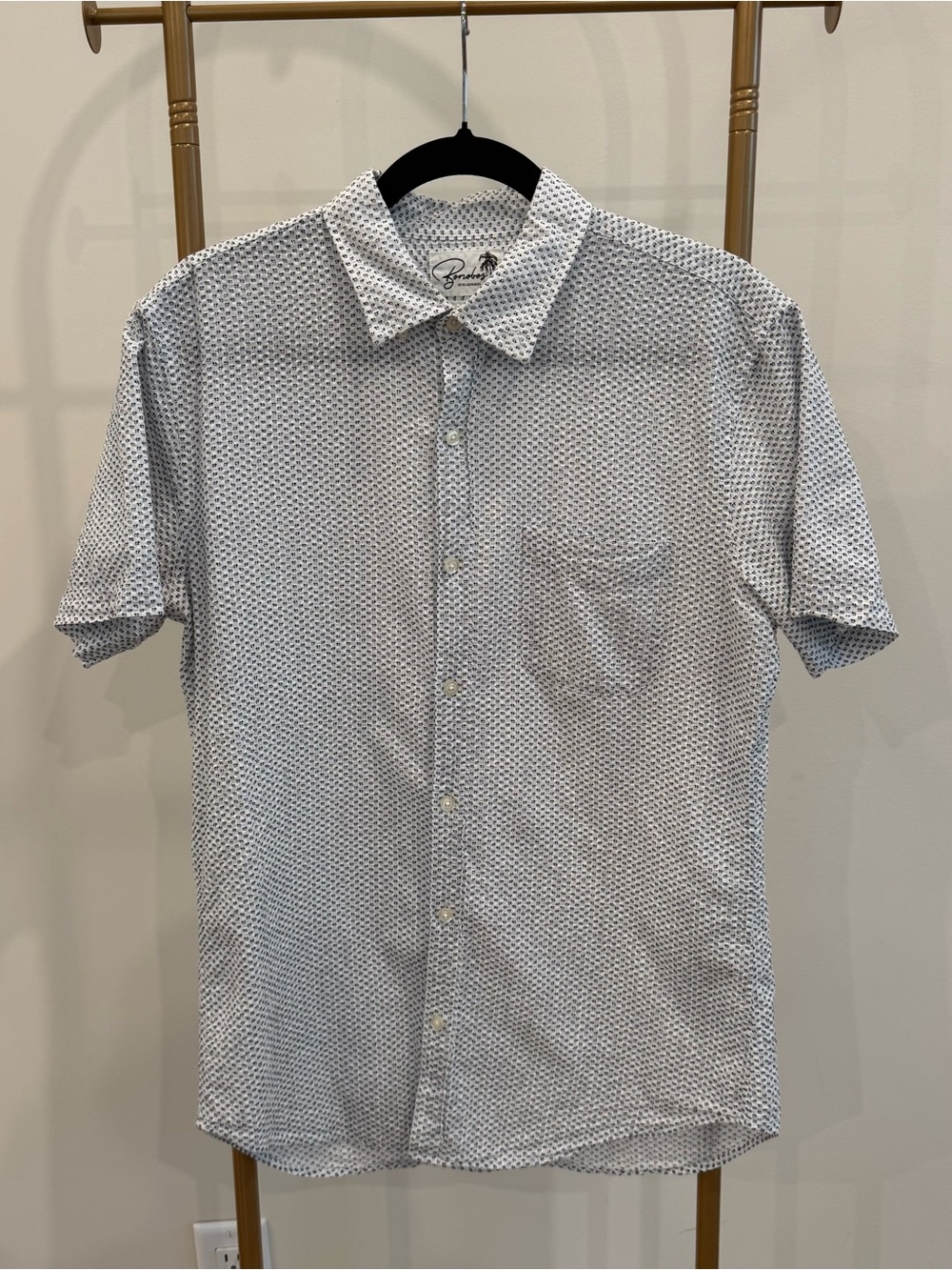 Bonobos White Short-Sleeve Button-Down Shirt with Subtle Navy Pattern